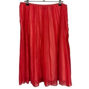 NIC+ZOE Faux Silk Midi Skirt Sz 6 Coral Pleated A-Line Summer Bright Fun VGUC